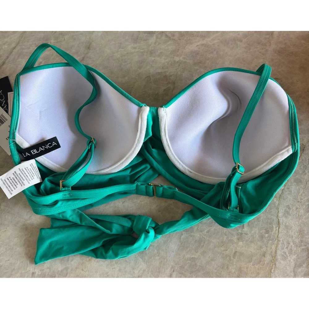 NWT La Blanca Island Goddess Wrap Bikini Top Emerald Green Underwire LB0IG82